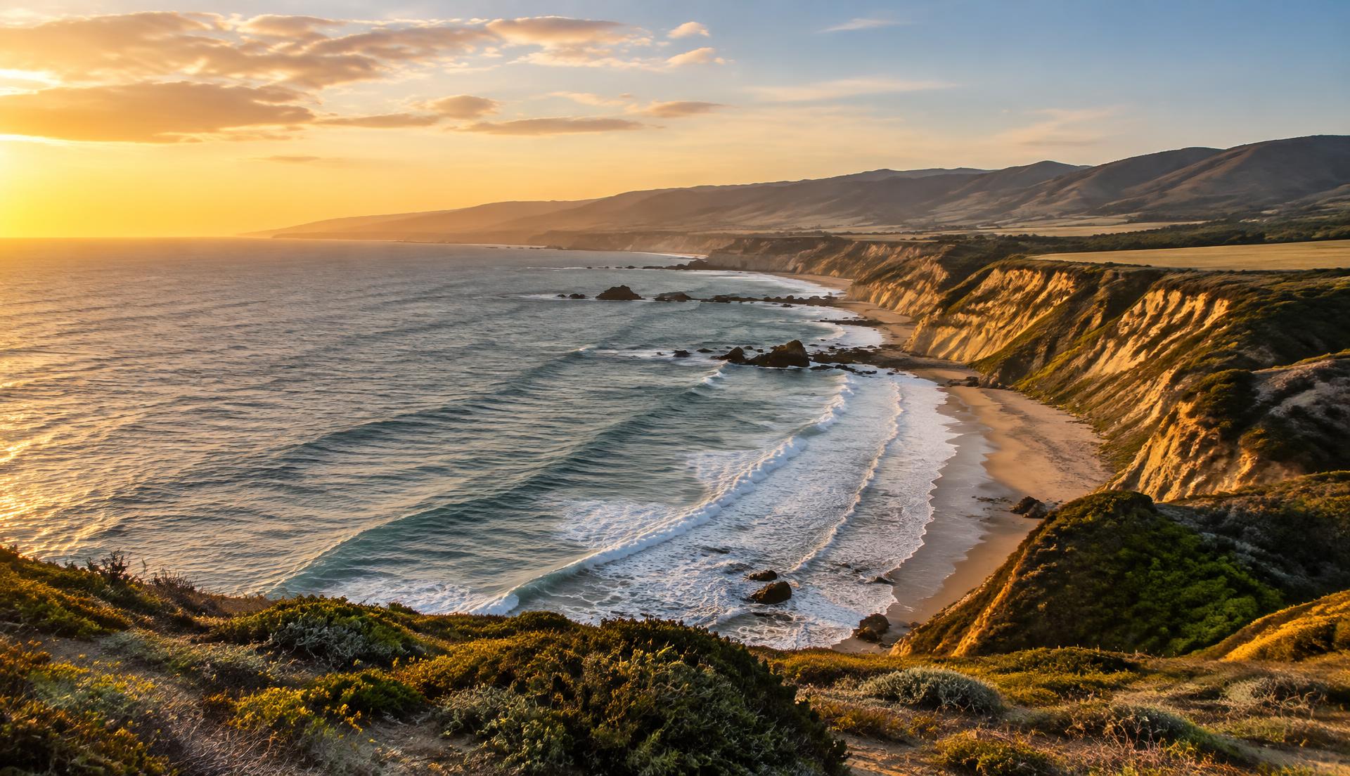California Central Coast shoreline at golden hour